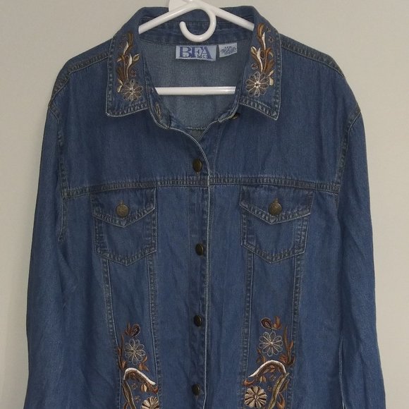 Vintage BFA Classics Denim Blouse with Embroidery/Beaded Design-Size 24W - Picture 1 of 7